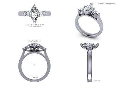 Marquise Pear Diamond Trilogy Ring CAD